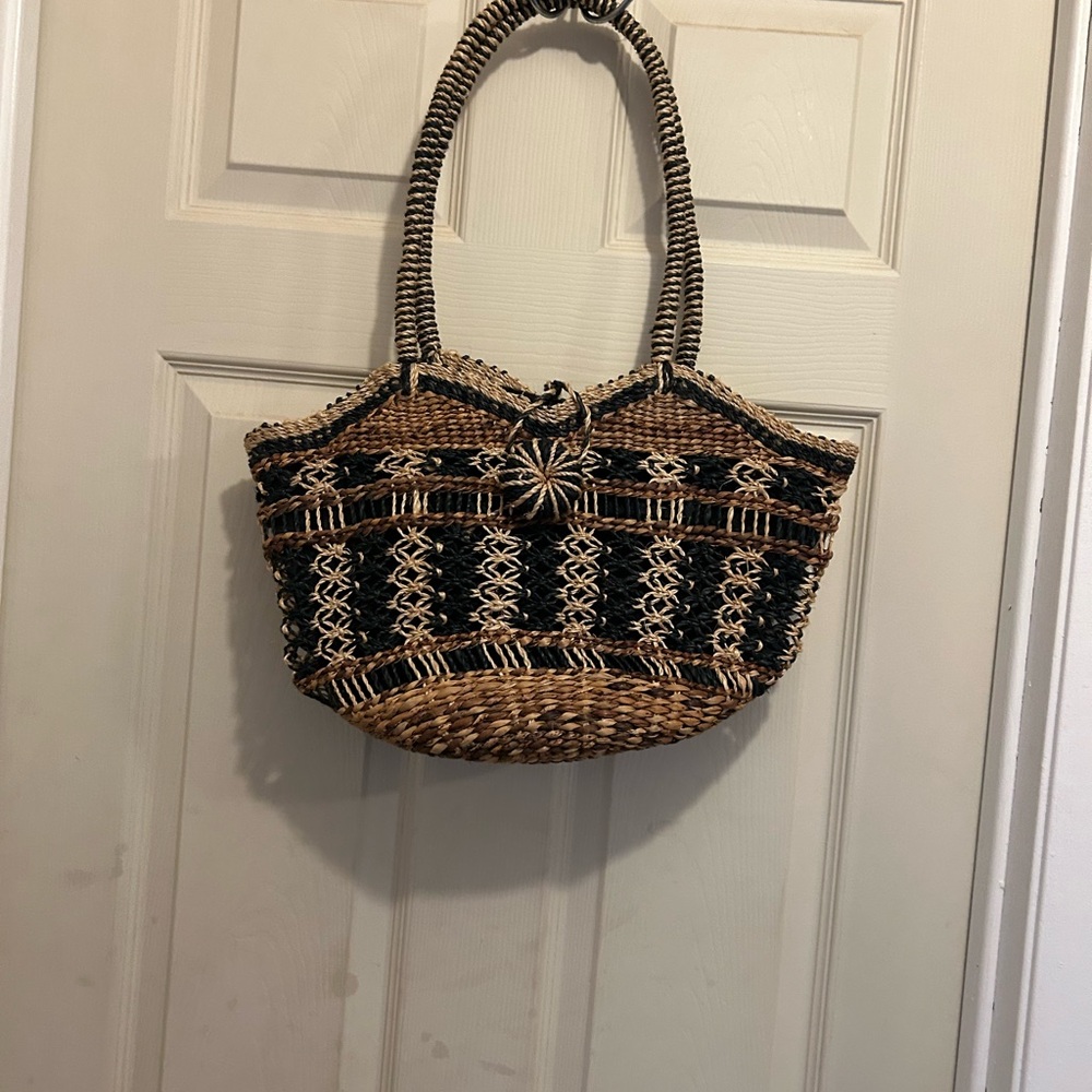 Woven Tote Bag - Black and Brown - beach bag